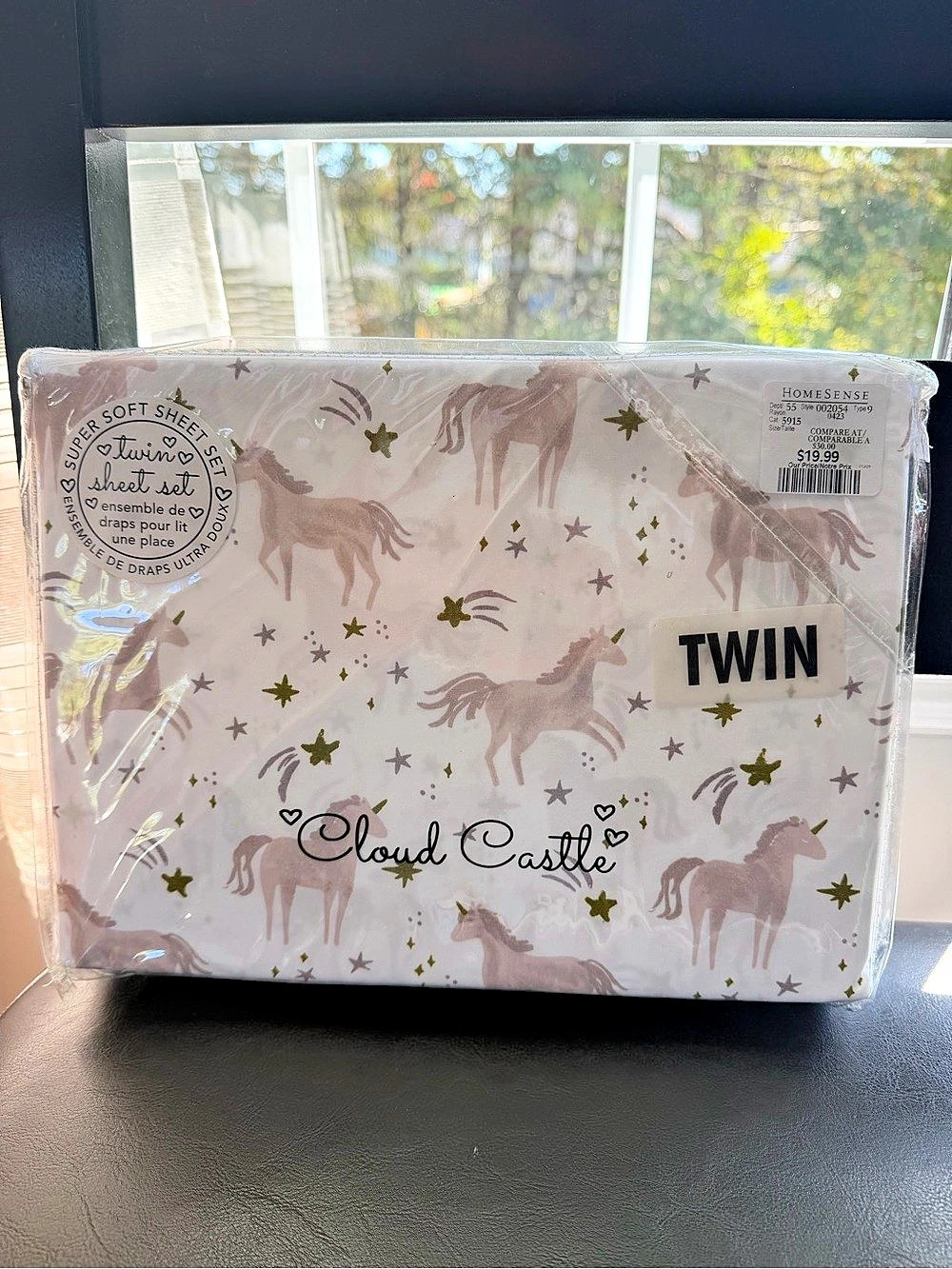 Cloud Castle Unicorn Twin Sheet Set Pink & White